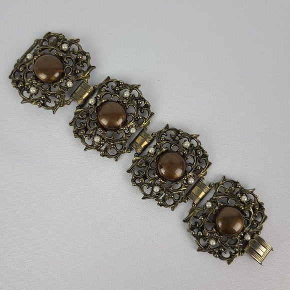 Vintage Bronze Tone Statement Link Bracelet - Picture 2 of 6